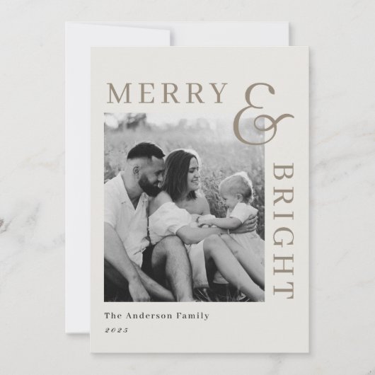 Modern Classic Beige Typography Two Sided Photo Feestdagenkaart (Voorkant)