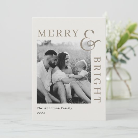 Modern Classic Beige Typography Two Sided Photo Feestdagenkaart (Staand voorkant)