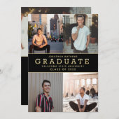 Modern Classic Black Gold Photo Afstuderen Aankondiging (Voorkant / Achterkant)
