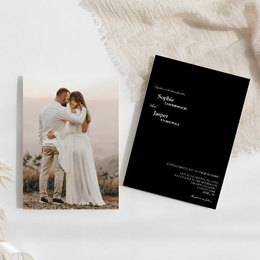 Modern Classic Black Photo Wedding Kaart