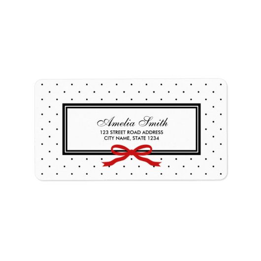 Modern Classic Black Polka Dot Red Ribbon Adres Etiket (Voorkant)