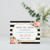 Modern Classic Black Stripes Floral Save the Date Aankondigingskaart (Staand voorkant)