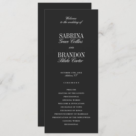 Modern Classic Black Wedding Ceremony Program (Voorkant / Achterkant)