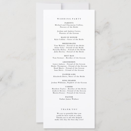 Modern Classic Black Wedding Ceremony Program (Achterkant)
