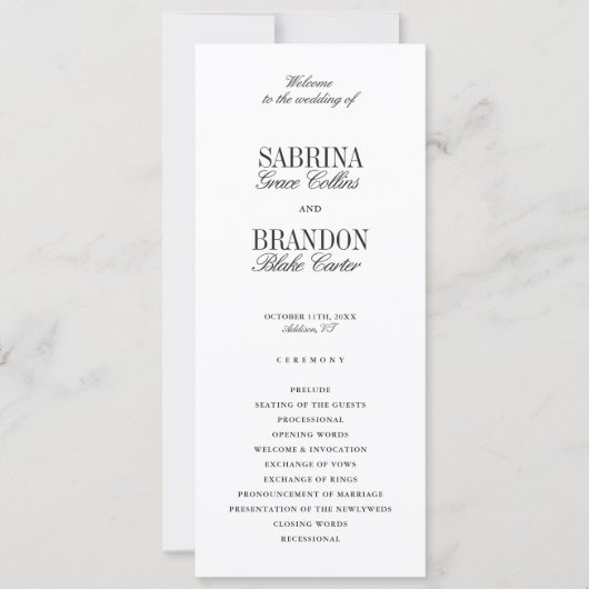Modern Classic Black Wedding Ceremony Program (Voorkant)