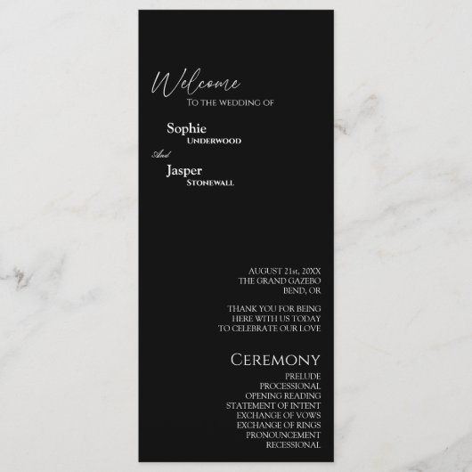 Modern Classic Black Wedding Flat Program Programmakaart (Voorkant)