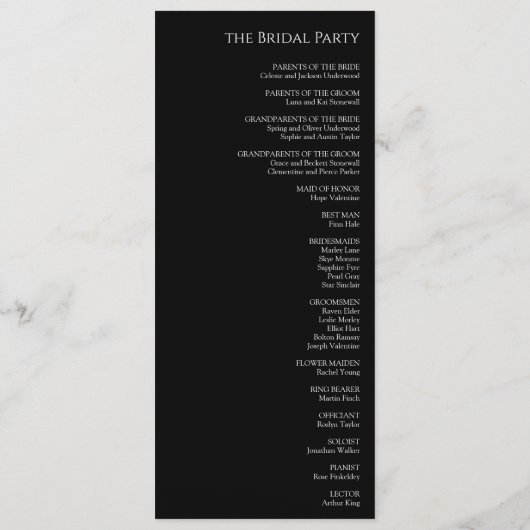 Modern Classic Black Wedding Flat Program Programmakaart (Achterkant)