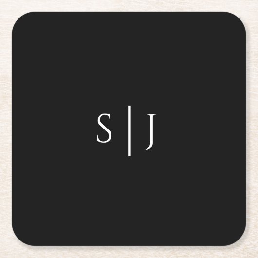 Modern Classic Black Wedding Monogram Kartonnen Onderzetters (Voorkant)