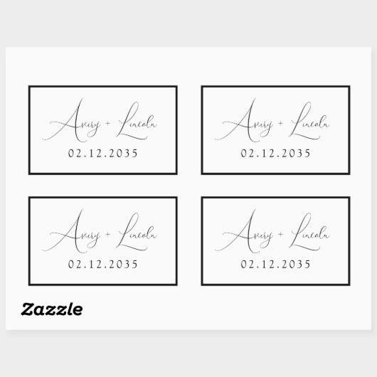 Modern Classic Black & White Border Script Wedding Rechthoekige Sticker (Vel)