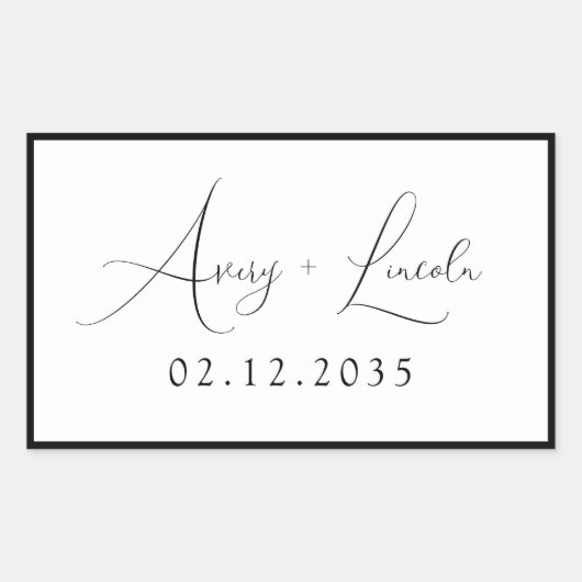 Modern Classic Black & White Border Script Wedding Rechthoekige Sticker (Voorkant)