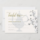 Modern Classic Black White Gold Orchid Bridal Tea Kaart (Voorkant)