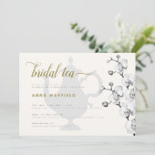Modern Classic Black White Gold Orchid Bridal Tea Kaart (Staand voorkant)
