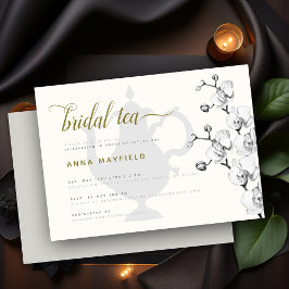Modern Classic Black White Gold Orchid Bridal Tea Kaart