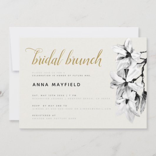 Modern Classic Black White Magnolia Bridal Brunch Kaart (Voorkant)