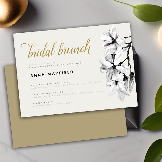 Modern Classic Black White Magnolia Bridal Brunch Kaart