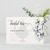Modern Classic Black White Magnolia Bridal Tea Kaart (Staand voorkant)