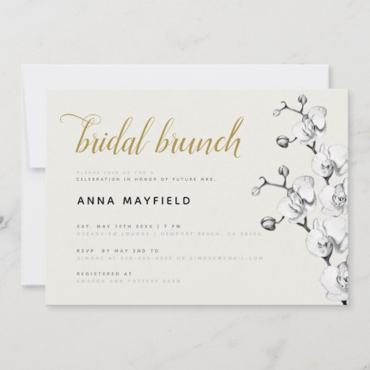 Modern Classic Black White Orchid Bridal Brunch Kaart (Voorkant)