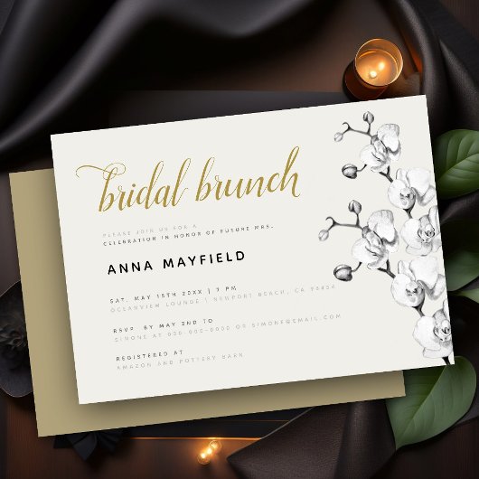 Modern Classic Black White Orchid Bridal Brunch Kaart