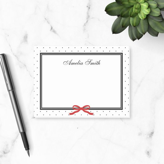 Modern Classic Black White Polka Dot Red Ribbon Post-it® Notes
