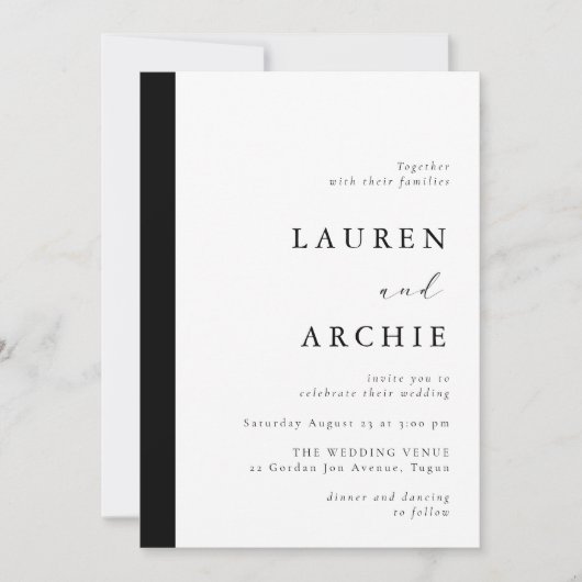 Modern Classic Black & White Wedding Kaart (Voorkant)