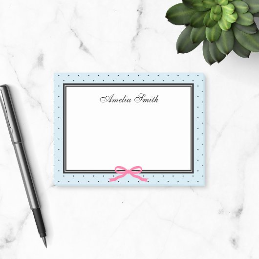 Modern Classic Blue Black Polka Dot Pink Ribbon Post-it® Notes