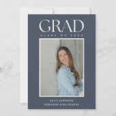 Modern Classic Blue Graduation Photo Announcement Aankondiging (Voorkant)