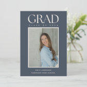 Modern Classic Blue Graduation Photo Announcement Aankondiging (Staand voorkant)