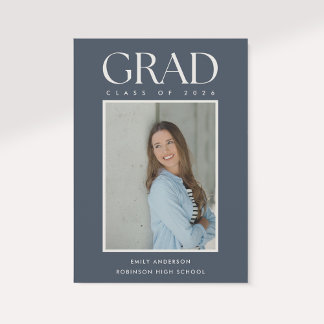 Modern Classic Blue Graduation Photo Announcement Aankondiging