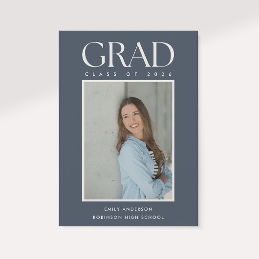Modern Classic Blue Graduation Photo Announcement Aankondiging