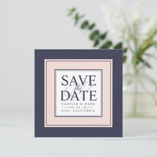 Modern Classic | Blush and Navy Save the Date (Staand voorkant)