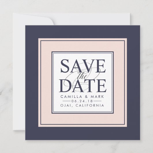 Modern Classic | Blush and Navy Save the Date (Voorkant)