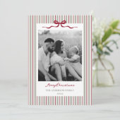 Modern Classic Bow and Stripes Two Sided Photo Feestdagenkaart (Staand voorkant)