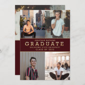 Modern Classic Burgundy Gold Photo Afstuderen Aankondiging (Voorkant / Achterkant)