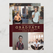 Modern Classic Burgundy Gold Photo Afstuderen Kaart (Voorkant / Achterkant)
