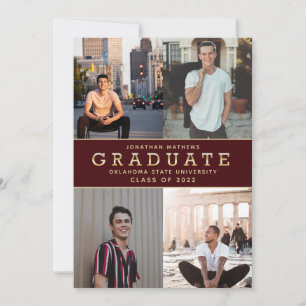 Modern Classic Burgundy Gold Photo Afstuderen Kaart