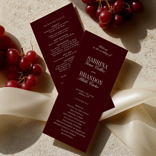 Modern Classic Burgundy Wedding Ceremony Program