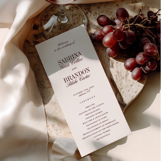 Modern Classic Burgundy Wedding Ceremony Program