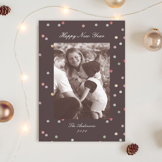 Modern Classic Colorful Confetti New Years Photo Feestdagenkaart