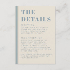 Modern Classic Details Blue Striped Wedding  Informatiekaartje
