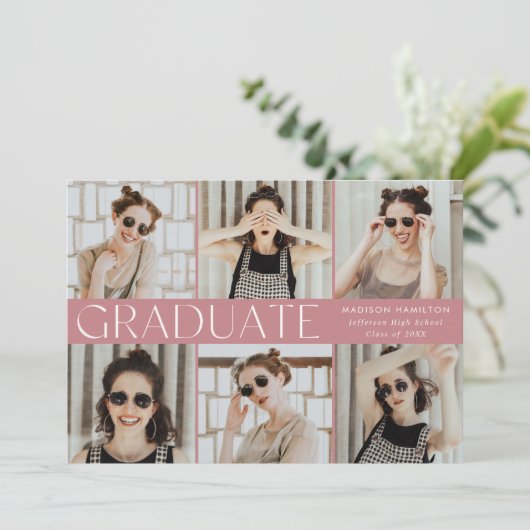 Modern Classic Dusty Roos 6 Foto Afstuderen Aankondiging (Staand voorkant)