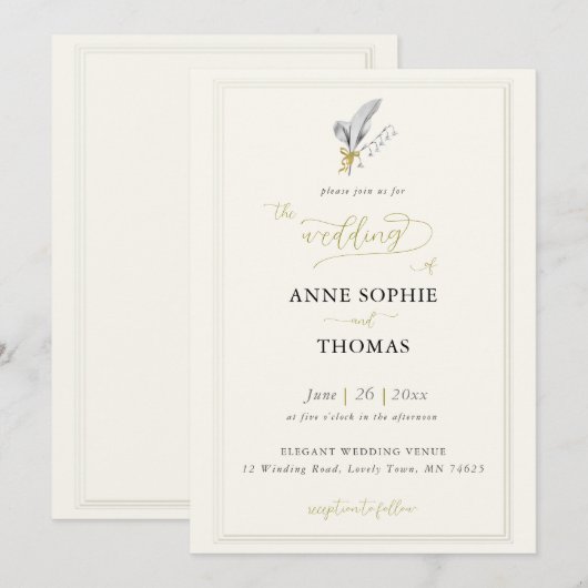 Modern Classic Ecru Lijst Lily of Valley Wedding Kaart (Voorkant / Achterkant)