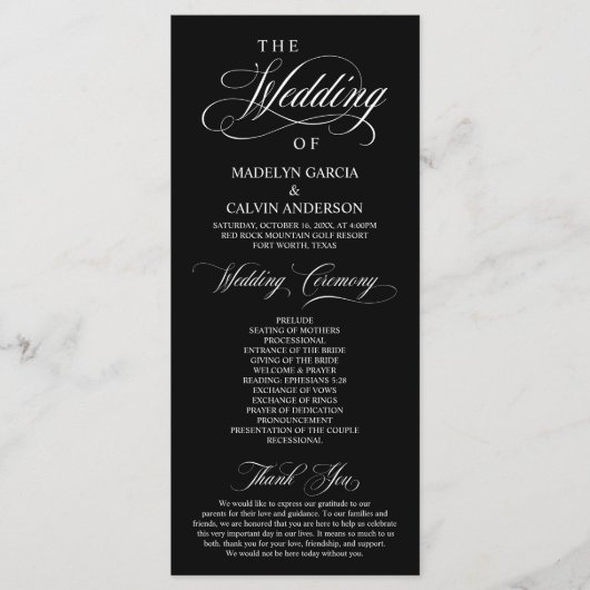 Modern Classic Elegance, Wedding Ceremony Programmakaart (Voorkant)