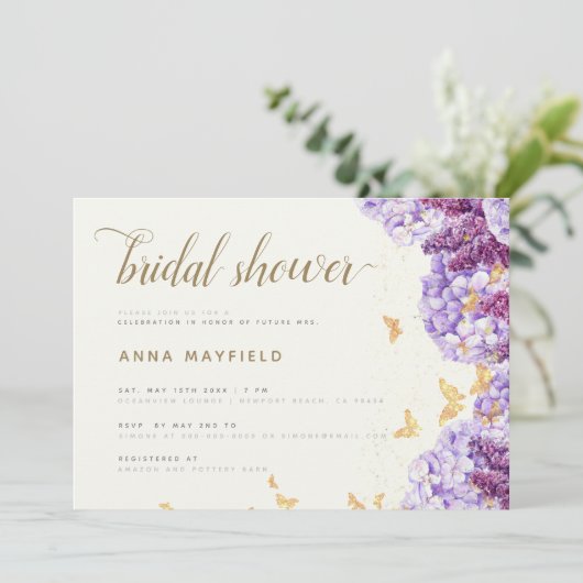 Modern Classic Elegant Lila Hydrangea Boho Bridal Kaart (Staand voorkant)