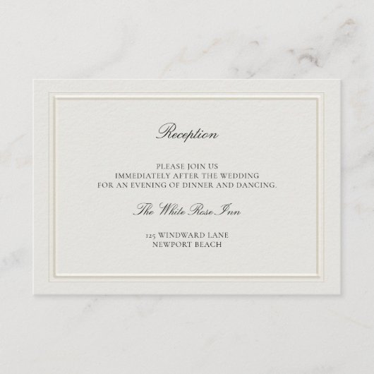 Modern Classic Elevated Ecru Wedding Reception Informatiekaartje (Voorkant)