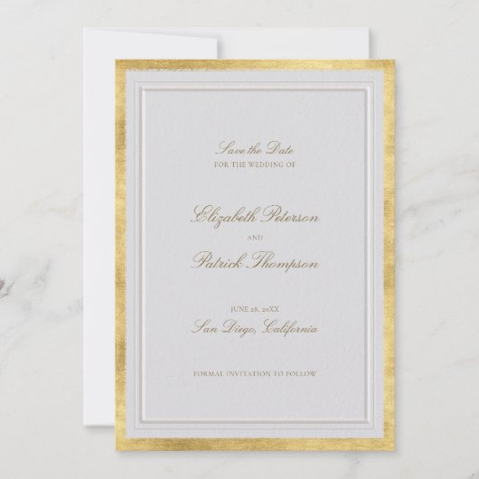 Modern Classic Elevated Gold Ivory Formal Wedding Save The Date (Voorkant)