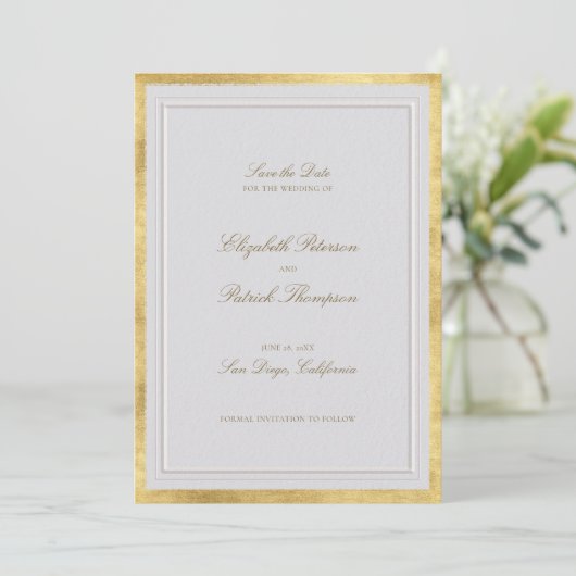 Modern Classic Elevated Gold Ivory Formal Wedding Save The Date (Staand voorkant)