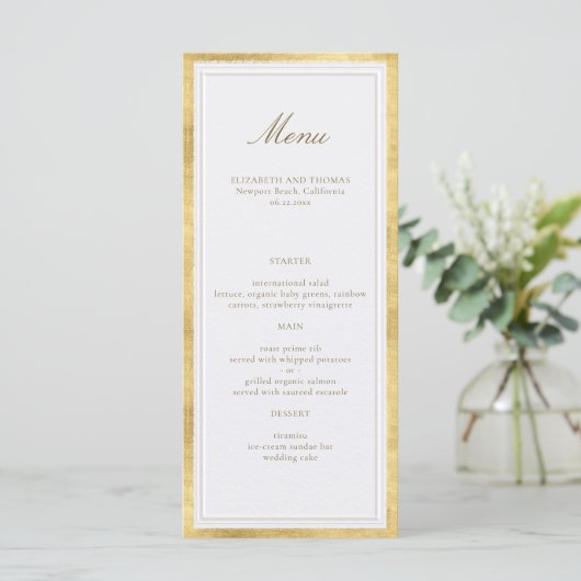 Modern Classic Elevated Gold Pearl Formal Wedding Menu (Staand voorkant)
