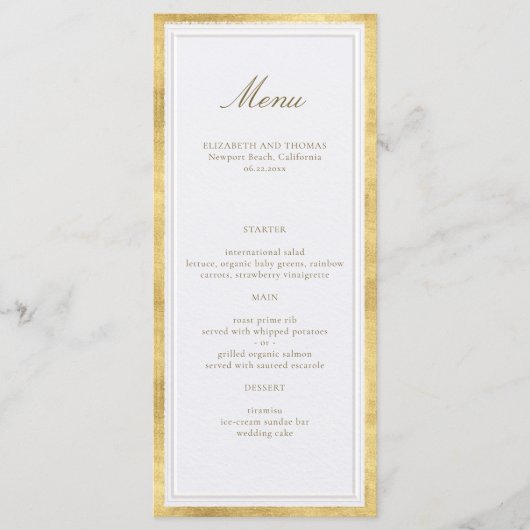 Modern Classic Elevated Gold Pearl Formal Wedding Menu (Voorkant)