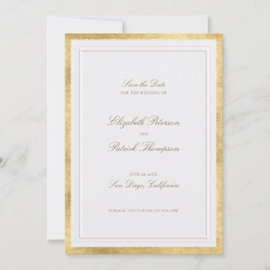 Modern Classic Elevated Gold Pearl Formal Wedding Save The Date (Voorkant)