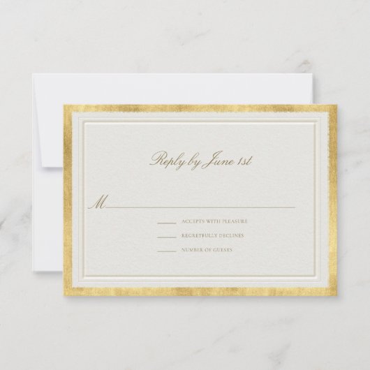 Modern Classic Elevated Golden Ecru Formal Wedding RSVP Kaartje (Voorkant)